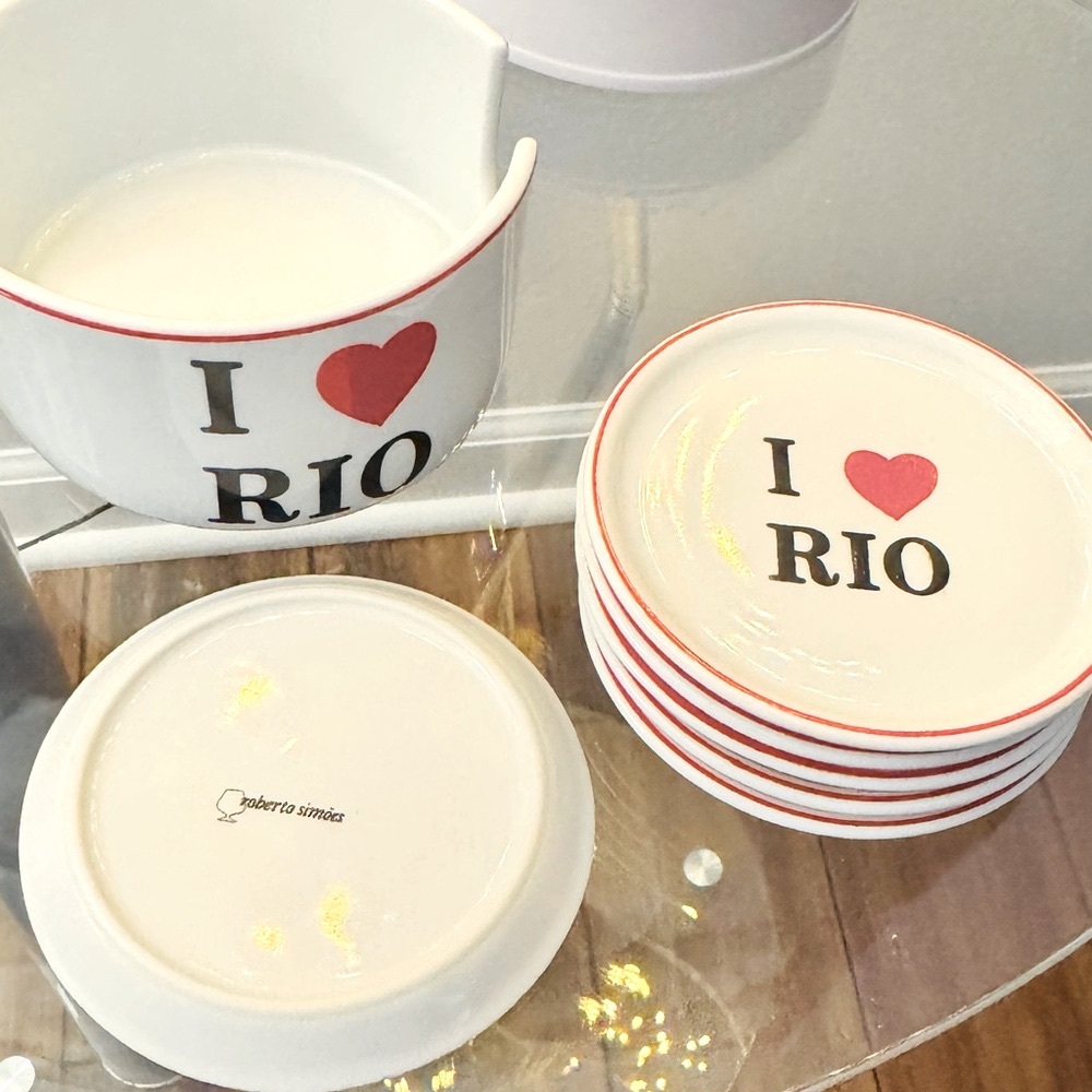 Roberto Simoes Brazilian Porcelain Coaster Set with Holder